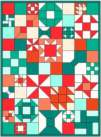 Antiquated Etiquette Block of the Month - Orange and Teal Colors