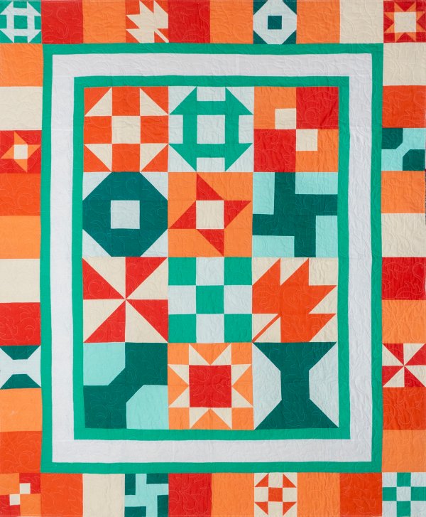 Block of the Month - Antiquated Etiquette Orange Teal