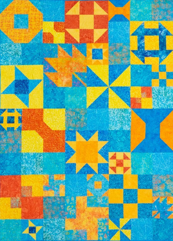 Antiquated Etiquette - Blue/Gold Batiks Colorway - Grandma's Attic Quilting