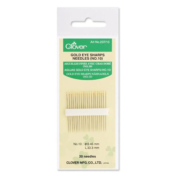 Clover - Gold Eye Sharps Needles - Size 10 - Grandma's Attic Quilting