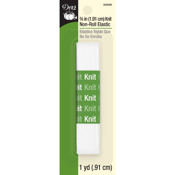 Dritz - White Non-Roll Knit Elastic 3/4in x 1yd - Grandma's Attic Quilting