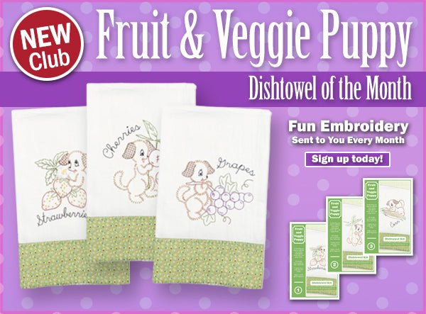 Fruit and Veggie Puppy Dishtowel Block of the Month Club - Grandma's Attic Quilting