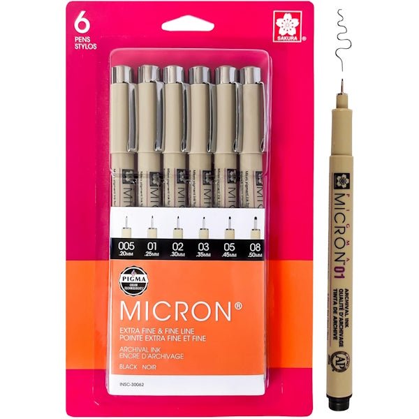 Micron - Black Fine Line Archival Ink Pens - 6 sizes - Grandma's Attic Quilting