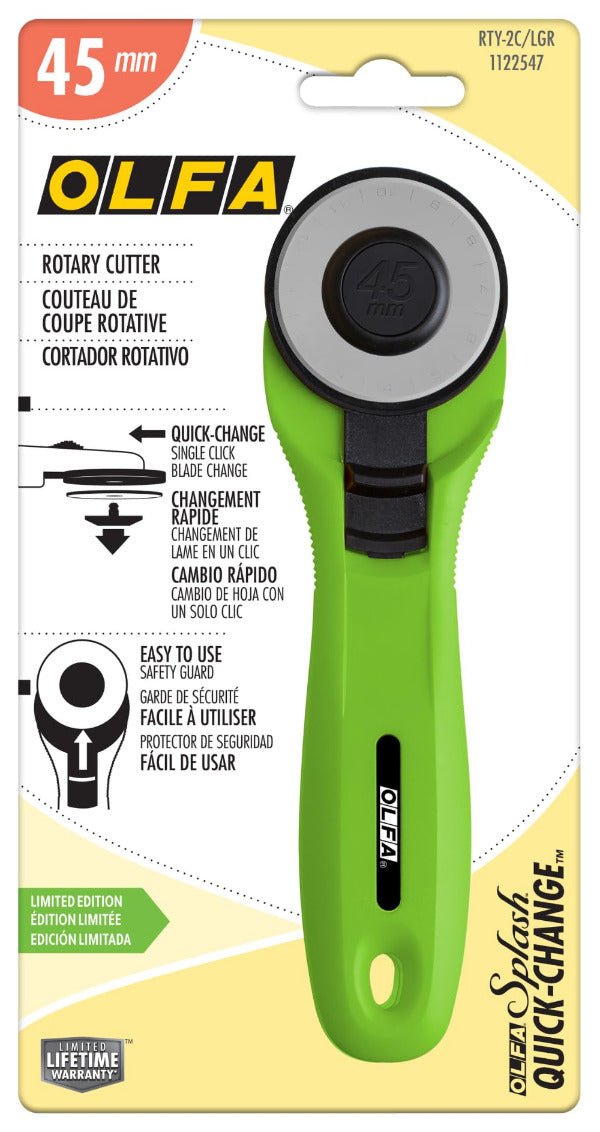 Olfa - Lime Green Splash Rotary Cutter (RTY-2C/LGR) 45 mm - Grandma's Attic Quilting