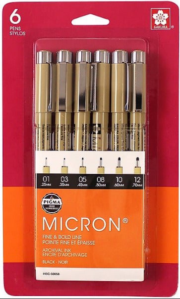 Pigma - Micron black Pen Set Size 01-12 - Grandma's Attic Quilting