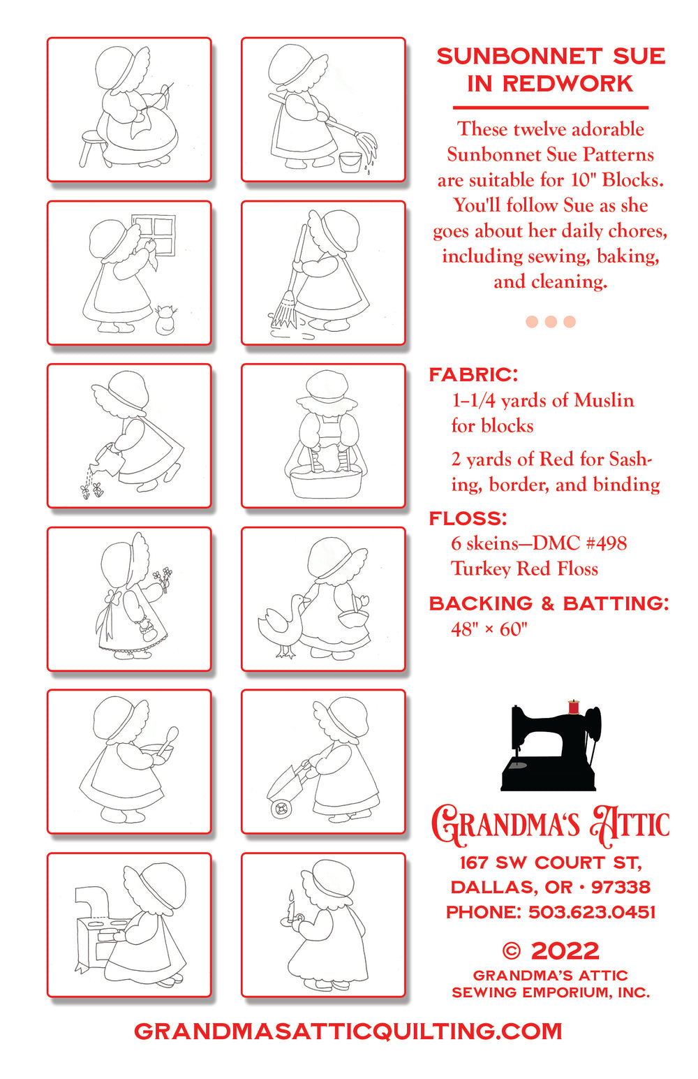 Sunbonnet Sue in Redwork Back Cover