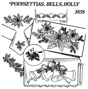 Aunt Martha 3858 - Poinsettias, Bells, Holly