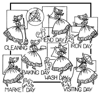 Aunt Martha 3930 - Colonial Girl and Puppy