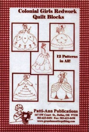 Colonial Girls Redwork Quilt Blocks