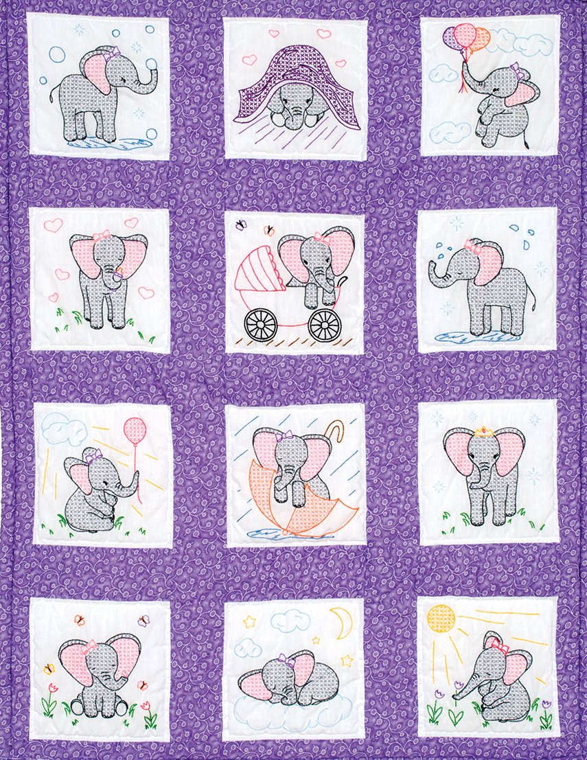 Elephants - 9" Pre-Printed Quilt Squares