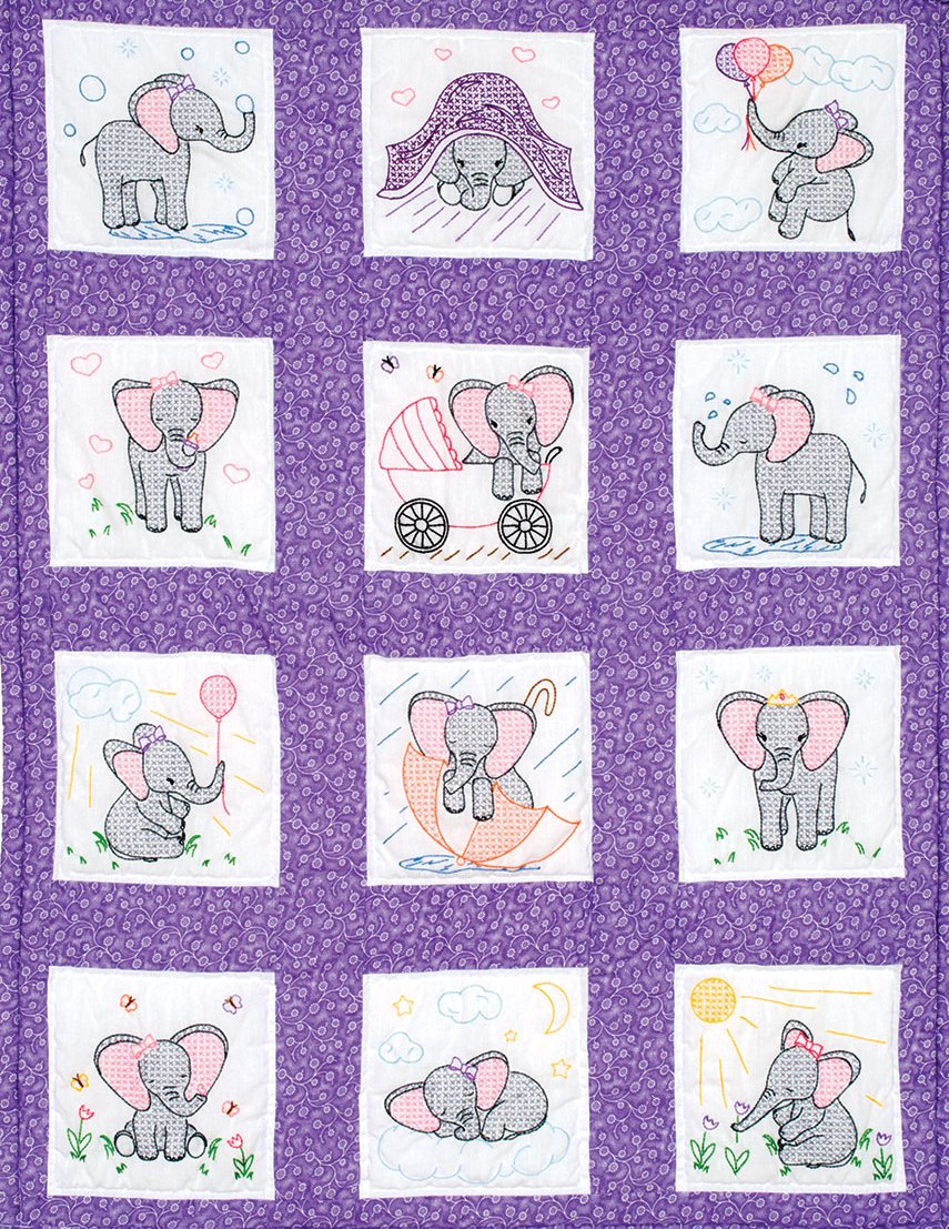 Baby Quilt- Hand Applique- Pink Elephants- Timeless shops and Classic- Memorable GIft