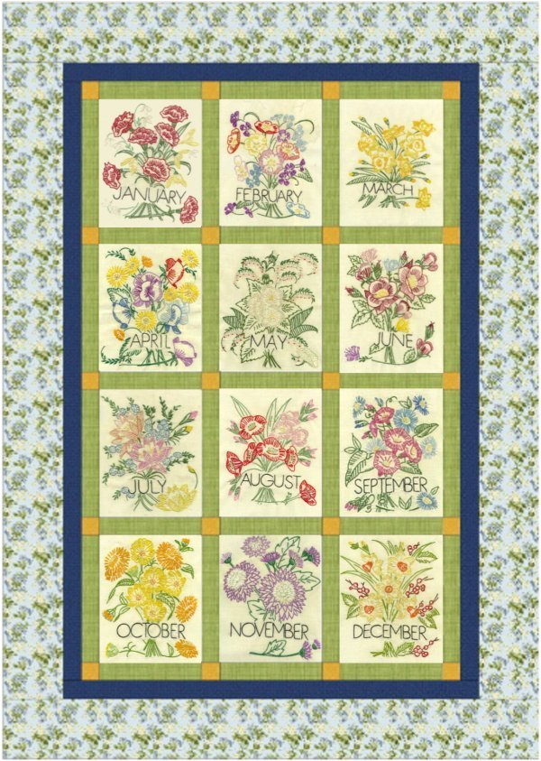 Flower of the Month Embroidery Quilt