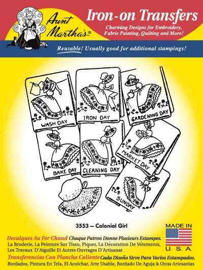 Aunt Martha 3553 - Colonial Girl Tea Towel Motifs