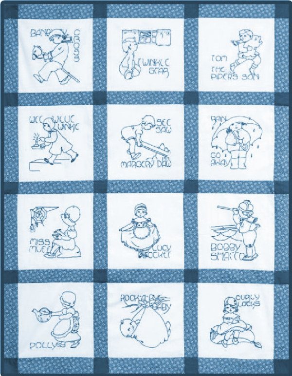 Rhyme Time Redwork Quilt in Blue
