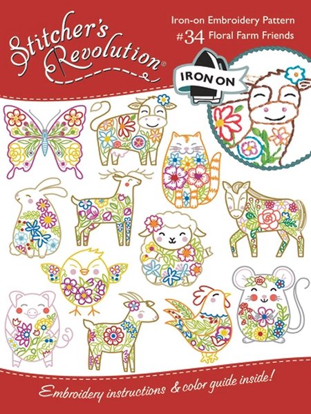 Stitcher's Revolution Iron on Transfers - Floral Farm Friends Stitcher's Revolution Iron on Transfers - Floral Farm Friends