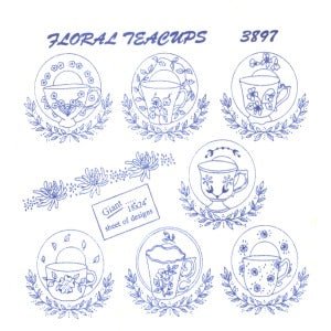 Aunt Martha 3897 - Floral Teacups - Grandma's Attic Quilting
