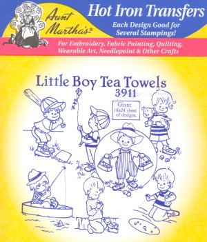 Aunt Martha 3911 - Little Boy Tea Towels - Grandma's Attic Quilting