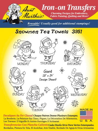 Aunt Martha 3951 - Snow Men for Tea Towels - Grandma's Attic Quilting