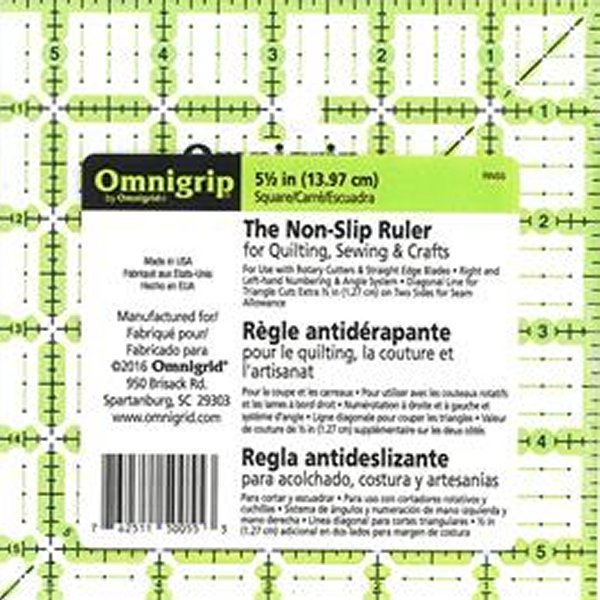 Omnigrip - 5.5 Inch Square Ruler - Grandma's Attic Quilting