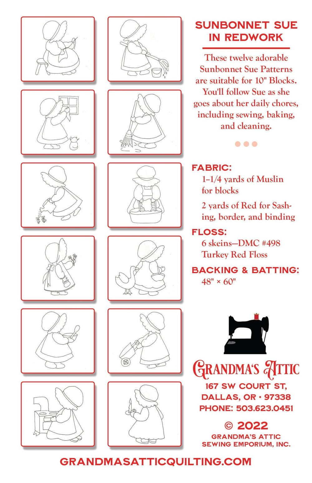 Sunbonnet Sue in Redwork Embroidery - Grandma's Attic Quilting