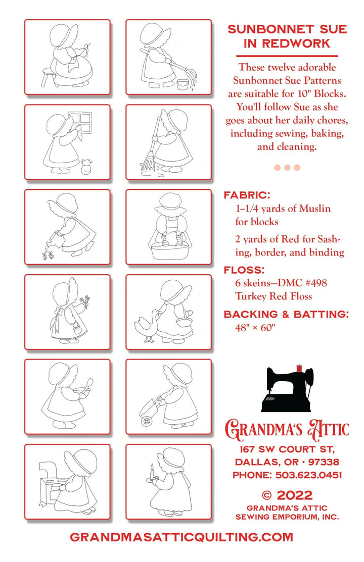 Sunbonnet Sue in Redwork Embroidery - Grandma&