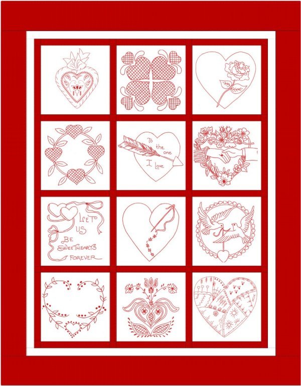 Sweethearts Redwork Block of the Month Club - Grandma's Attic Quilting